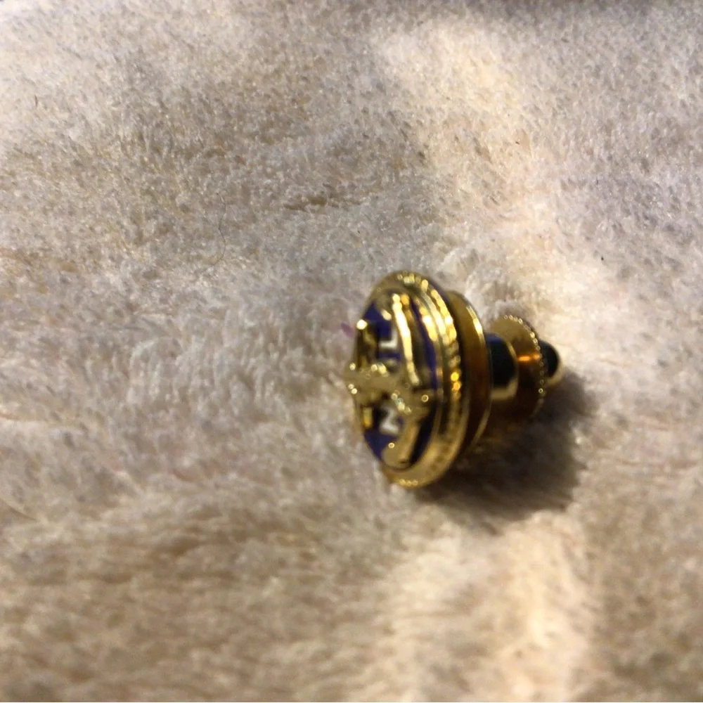Gold Anchor Cuff Link with Navy Enamel Accent